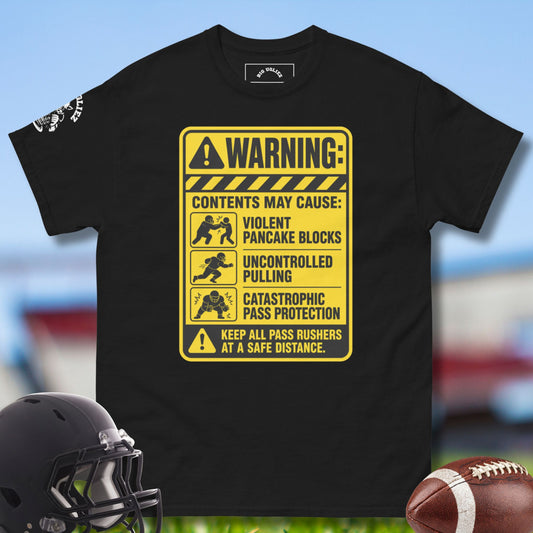 Warning Tshirt for Olinemen in black by Big Ugliez