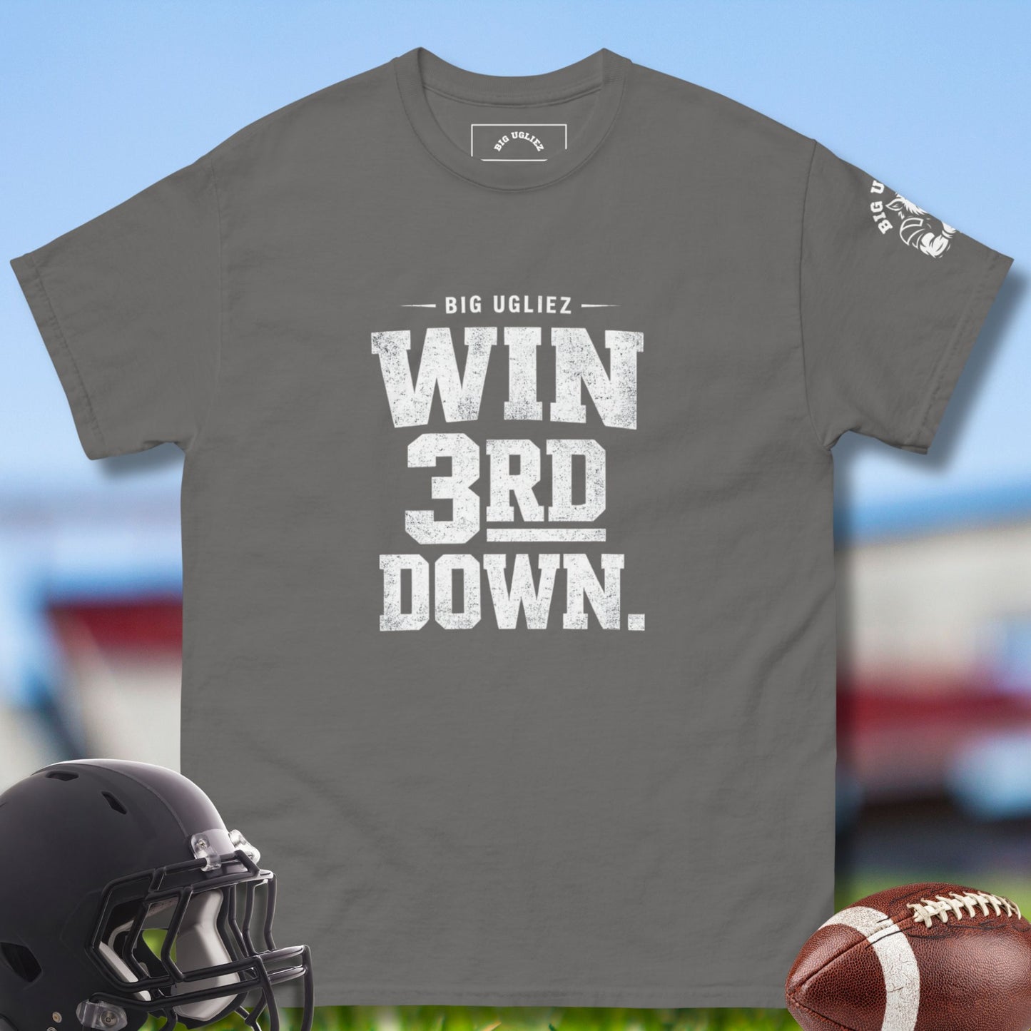 Win 3rd Down Oline Tee by Big Ugliez in charcoal