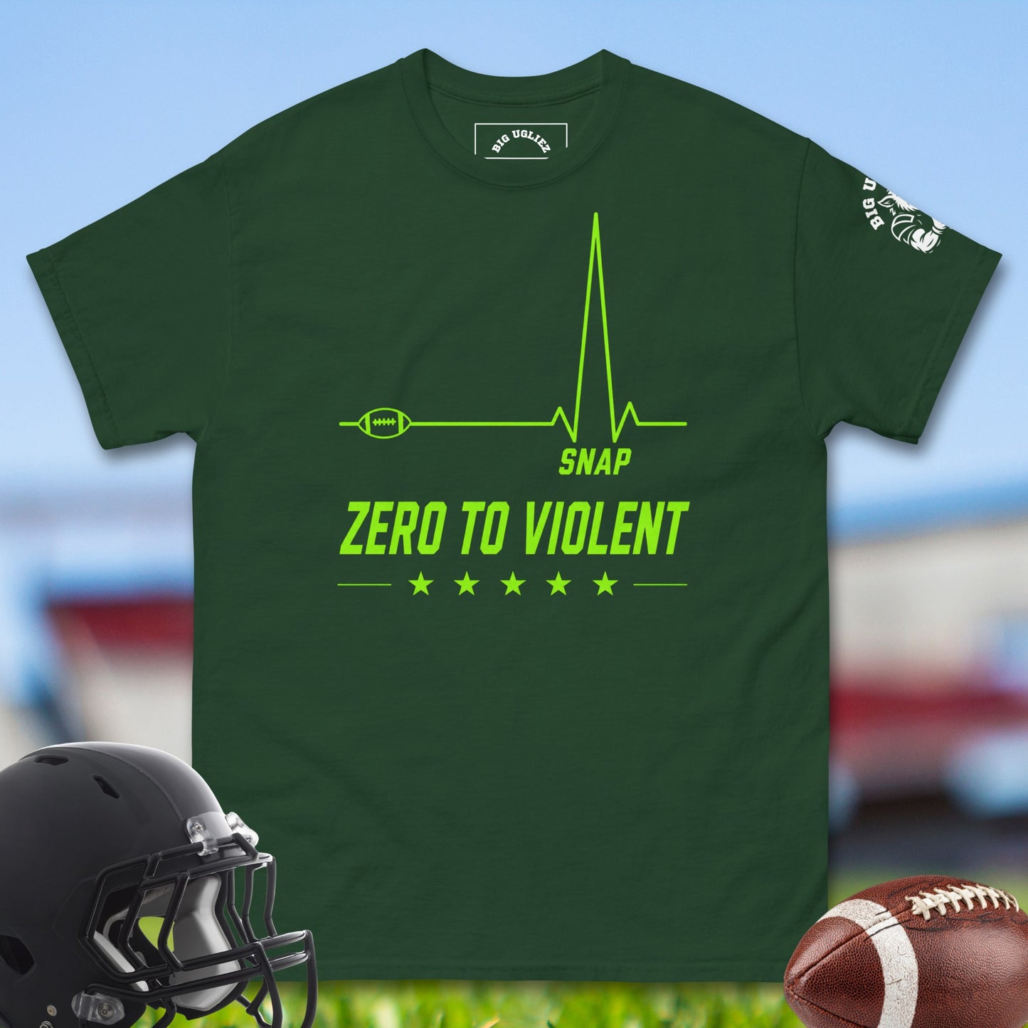 Zero_To_Violent_T-shirt_for_Offensive_Lineman_in_Forest_Green