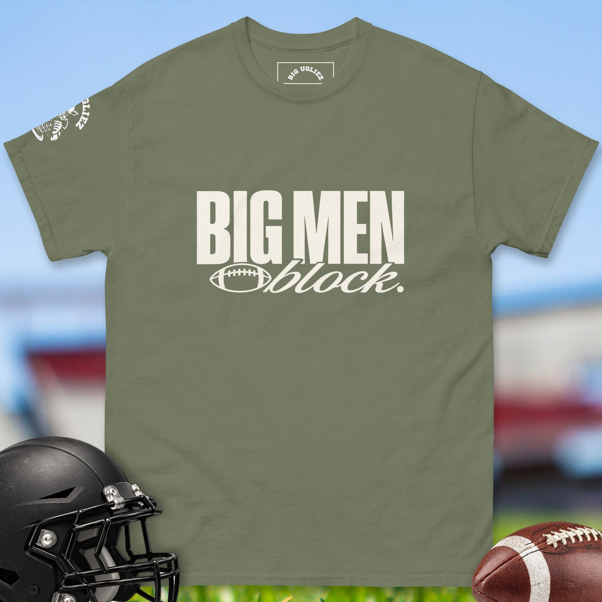 Big Men Block offensive lineman t-shirt in Military Green by Big Ugliez