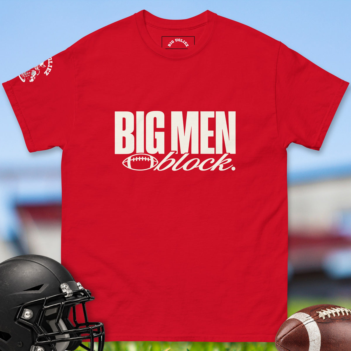 Big Men Block offensive lineman t-shirt in Red by Big Ugliez