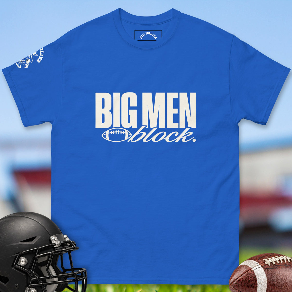 Big Men Block offensive lineman t-shirt in Royal by Big Ugliez