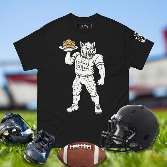 Big Ugliez Hog #62 tee celebrating offensive line dominance and pancake culture