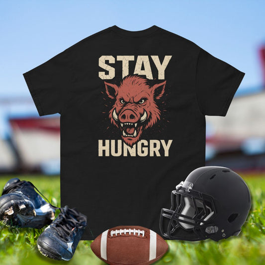 Big Ugliez Stay Hungry tee celebrating offensive line hunger and trench pride