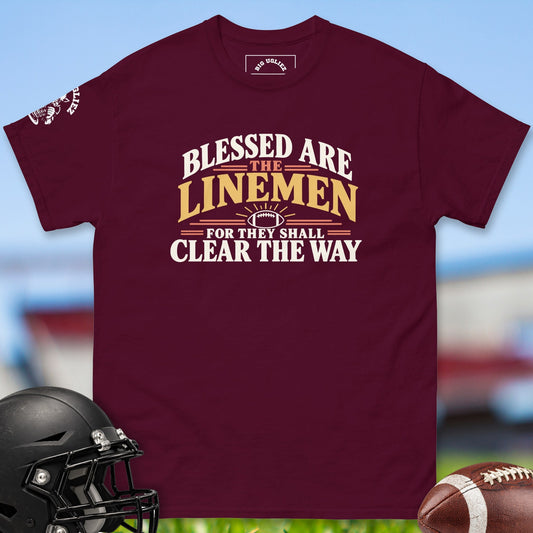 Blessed Are The Linemen offensive lineman t-shirt in Maroon by Big Ugliez
