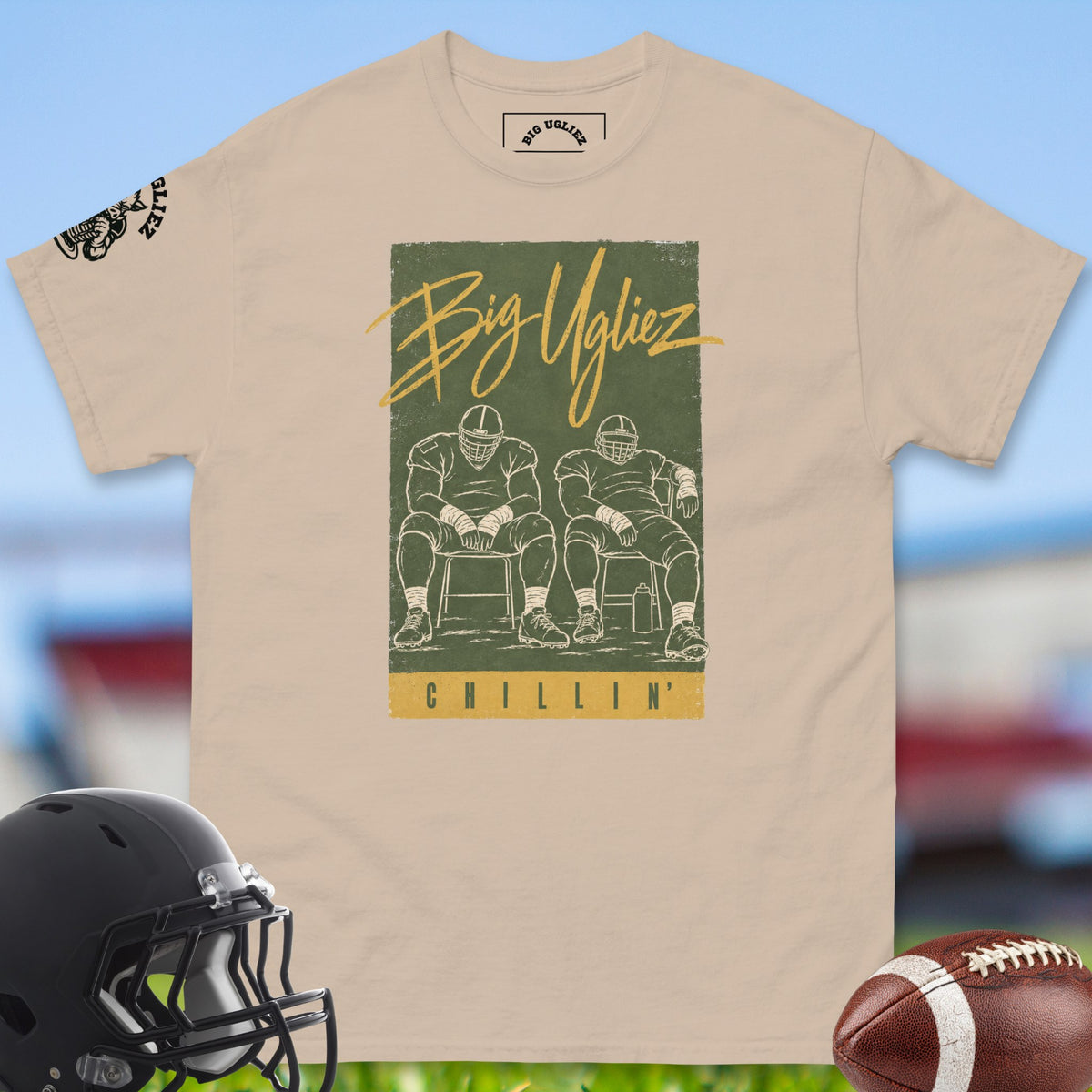 chillin-offensive-linemen-t-shirts-by-big-ugliez-in-sand