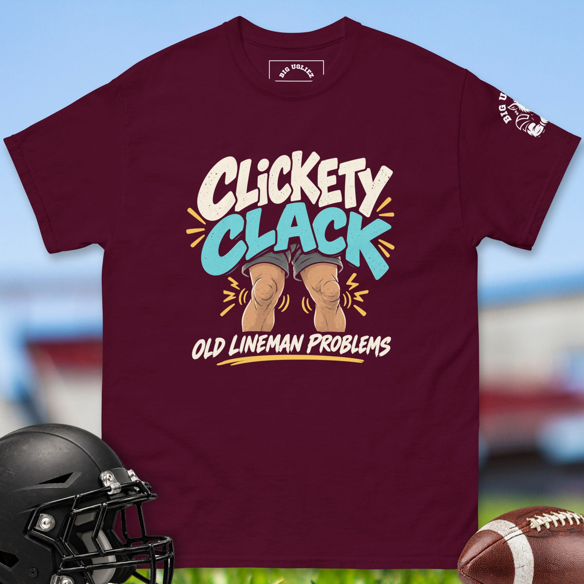 Clickety Clack offensive lineman t-shirt in Maroon by Big Ugliez