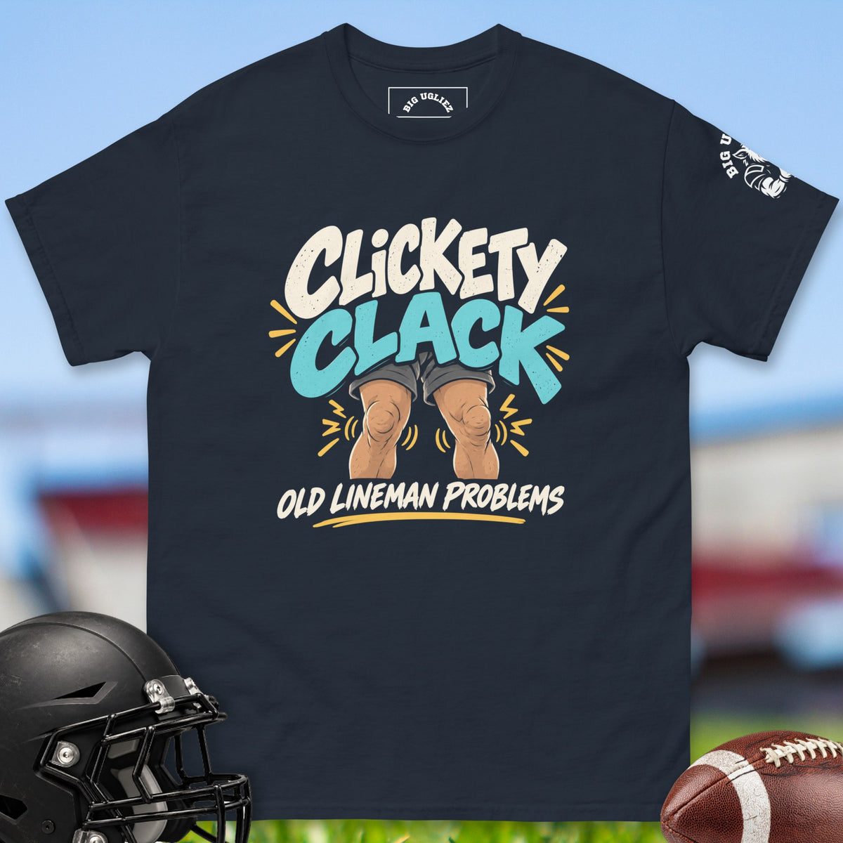 Clickety Clack offensive lineman t-shirt in Navy by Big Ugliez