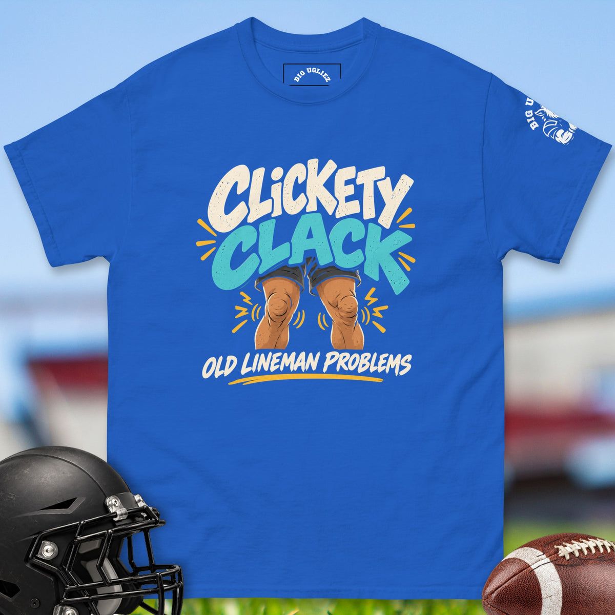 Clickety Clack offensive lineman t-shirt in Royal by Big Ugliez