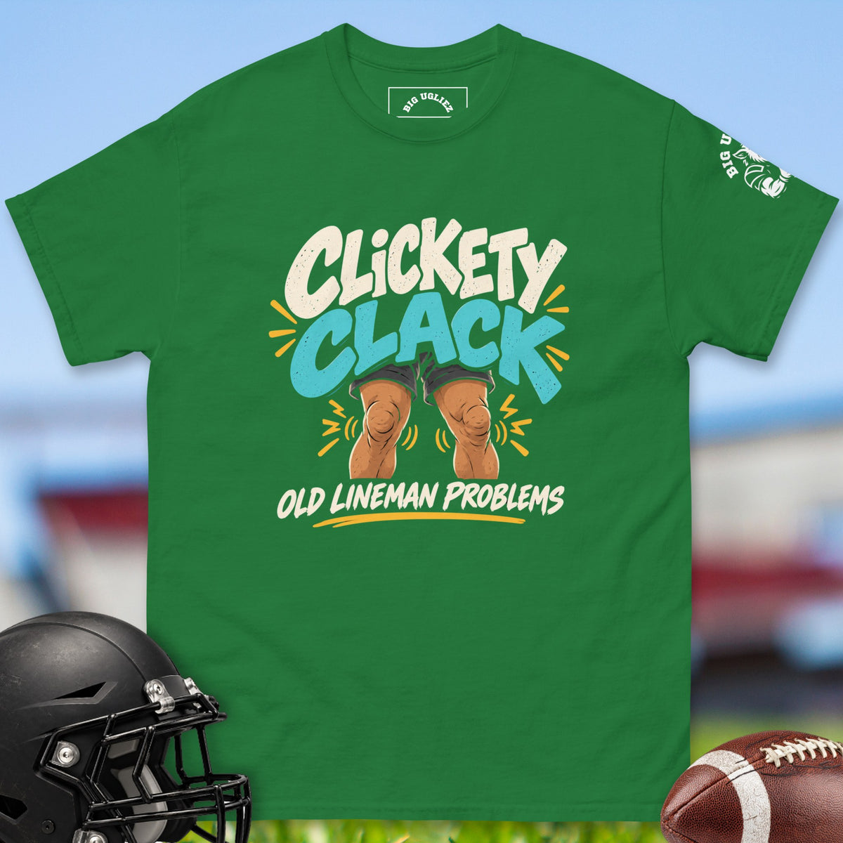 Clickety Clack offensive lineman t-shirt in Turf Green by Big Ugliez