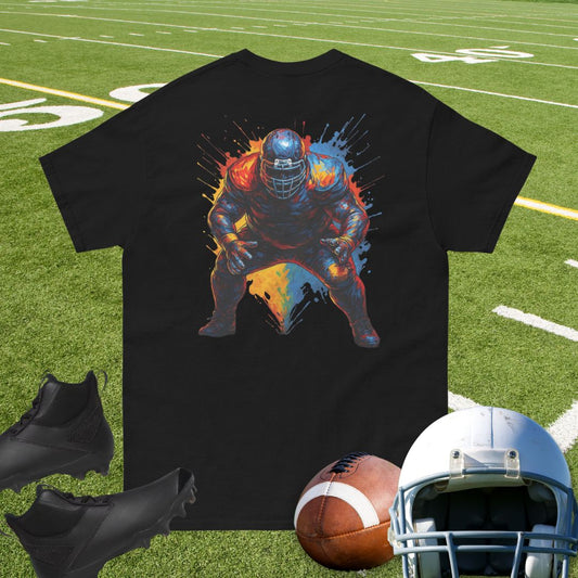 Color Burst offensive lineman football shirt with blocking stance design