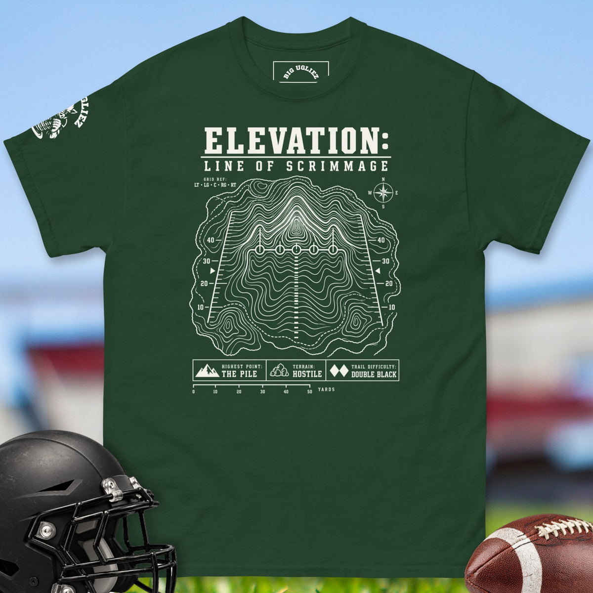 elevation-line-of-scrimmage-offensive-linemen-t-shirts-by-big-ugliez-in-forest-green