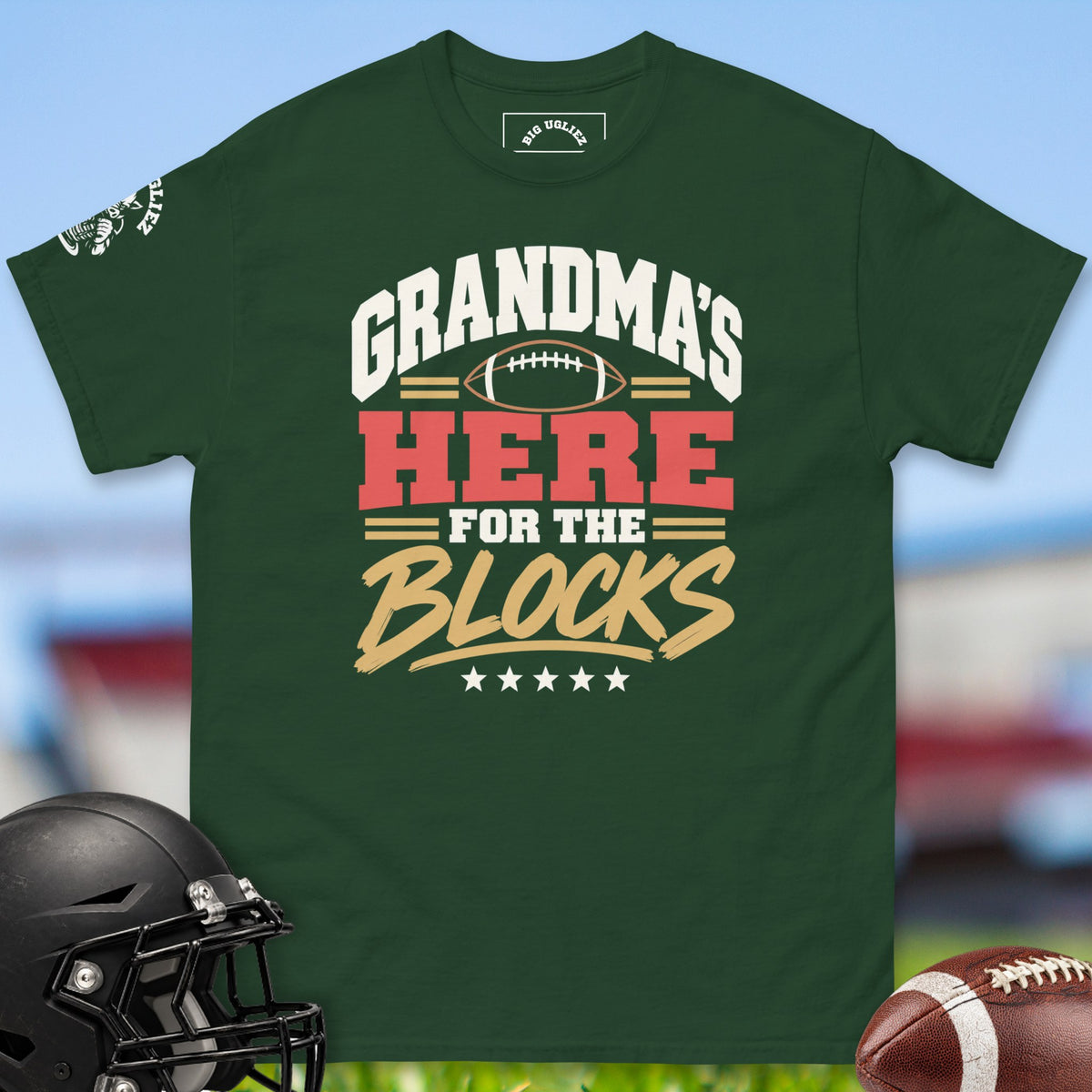 grandmas-here-for-the-blocks-offensive-linemen-t-shirts-by-big-ugliez-in-forest-green