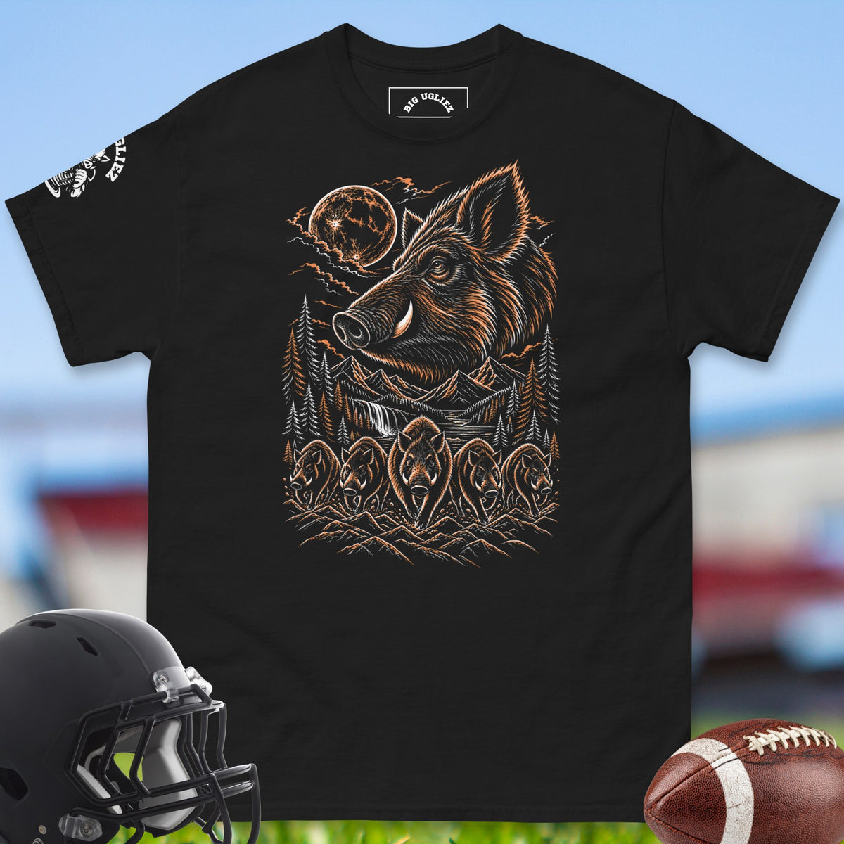 hog under-the-moon-offensive-linemen-t-shirts-by-big-ugliez-in-black