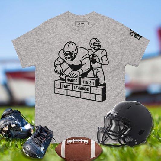 Big Ugliez Bricklayer tee celebrating offensive line fundamentals and trench protection