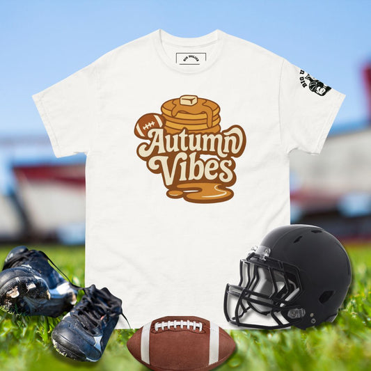 Fall football shirt with Autumn Vibes text, football, and dripping syrup