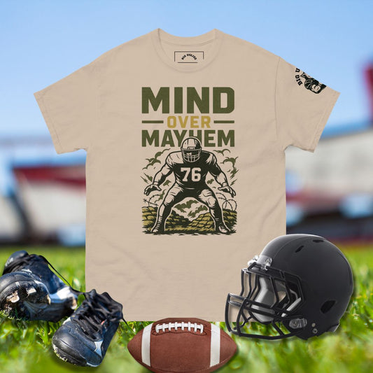 Big Ugliez Mind Over Mayhem tee celebrating O-line toughness and trench discipline