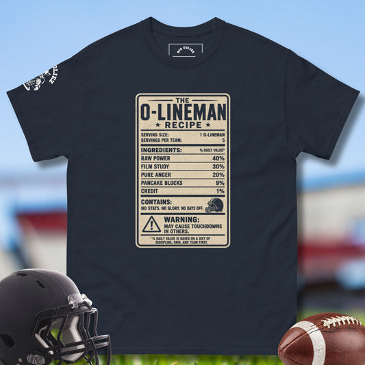 olineman recipe tshirt by Big Ugliez in Navy Blue