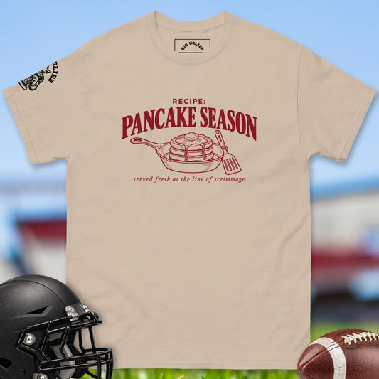 Pancake Season offensive lineman t-shirt in Sand by Big Ugliez
