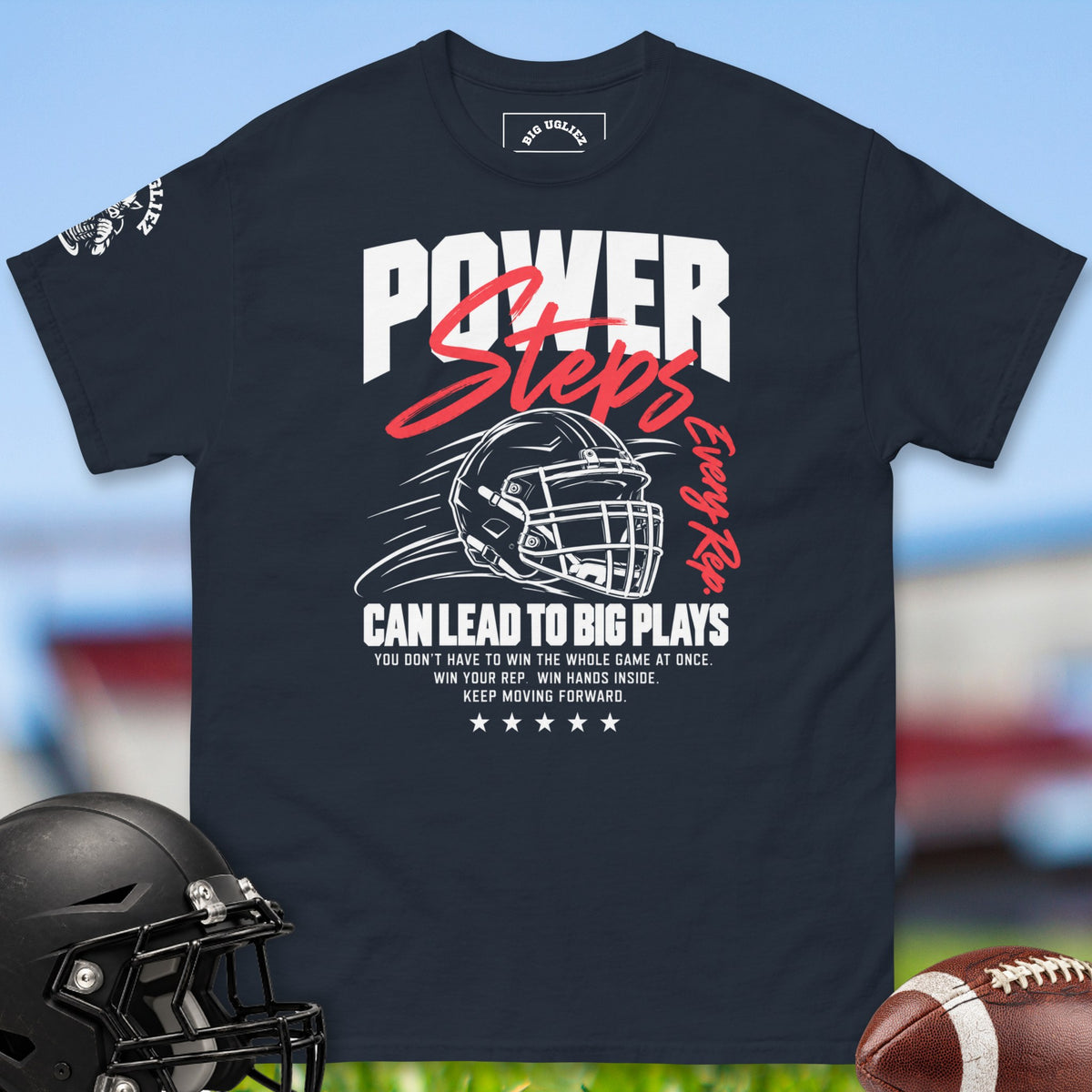 power-steps-can-lead-to-big-plays-offensive-linemen-t-shirts-by-big-ugliez-in-navy