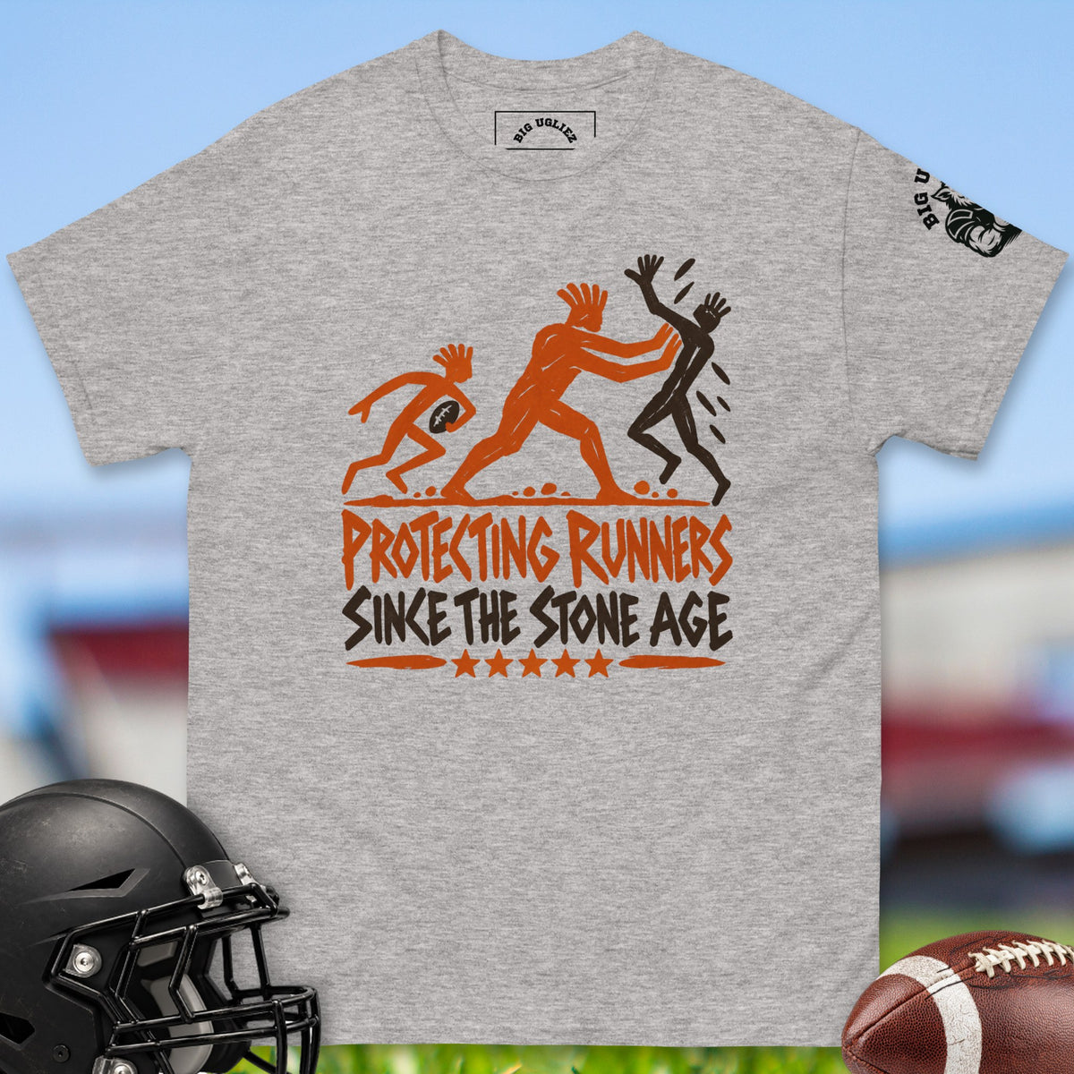 protecting-runners-since-the-stone-age-offensive-linemen-t-shirts-by-big-ugliez-in-sport-grey-color