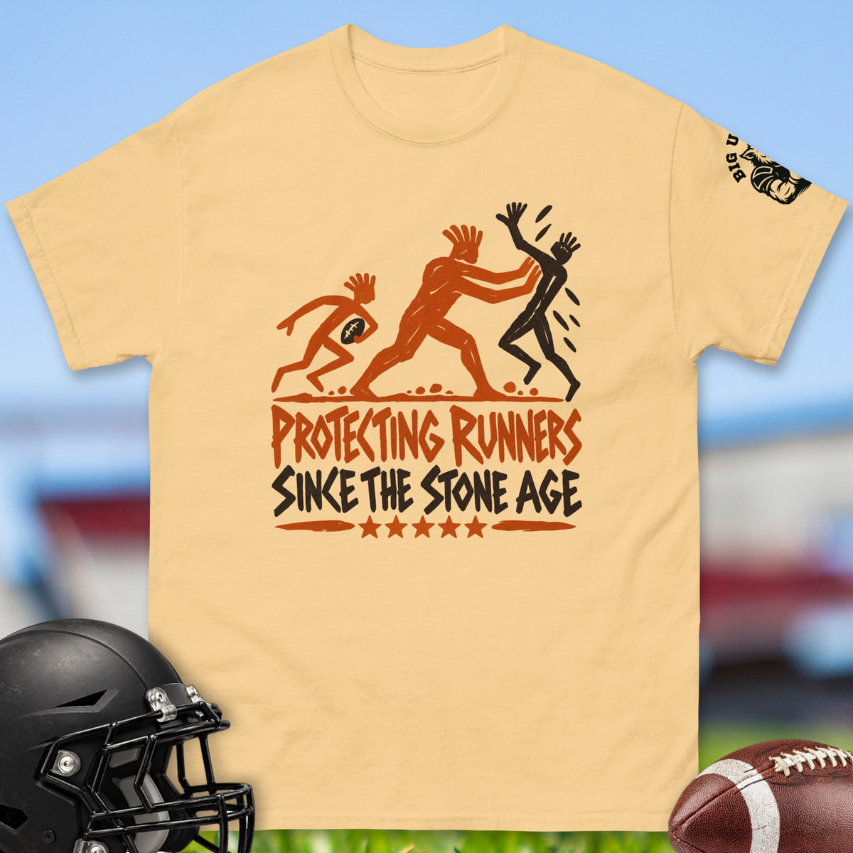 protecting-runners-since-the-stone-age-offensive-linemen-t-shirts-by-big-ugliez-in-yellow-haze-color