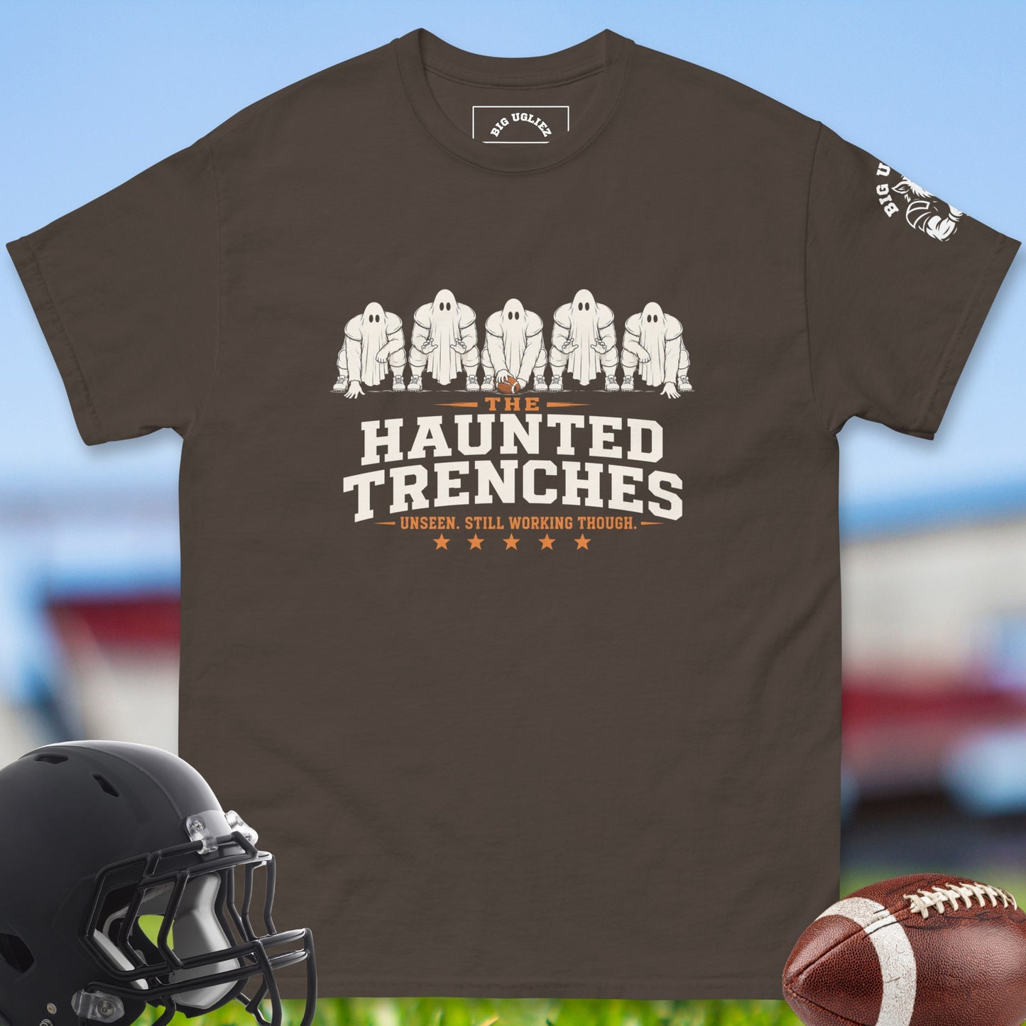 the-haunted-trenches-offensive-linemen-t-shirts-by-big-ugliez-in-dark-chocolate