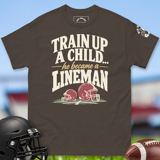 Train Up A Child offensive lineman t-shirt in Dark Chocolate by Big Ugliez