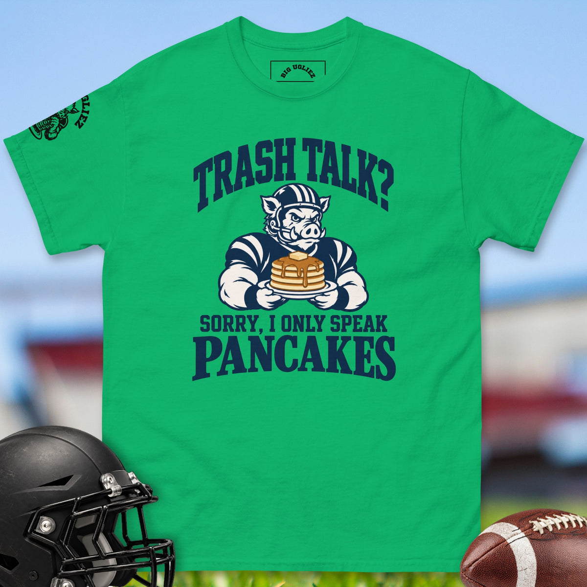 Trash Talk? offensive lineman t-shirt in Irish Green by Big Ugliez