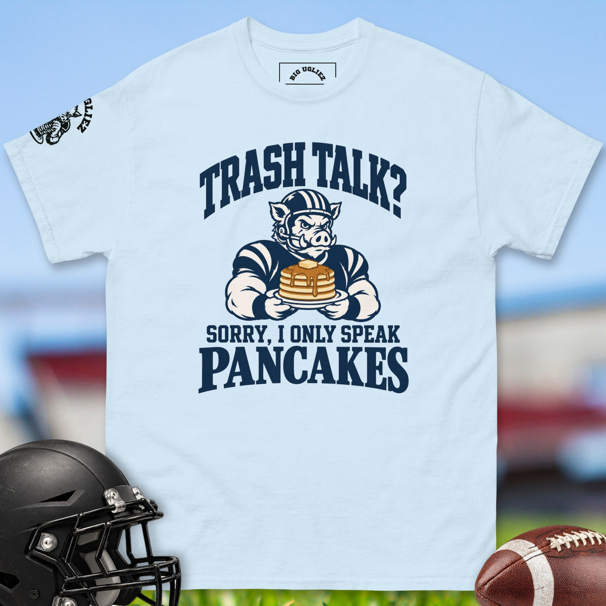Trash Talk? offensive lineman t-shirt in Light Blue by Big Ugliez