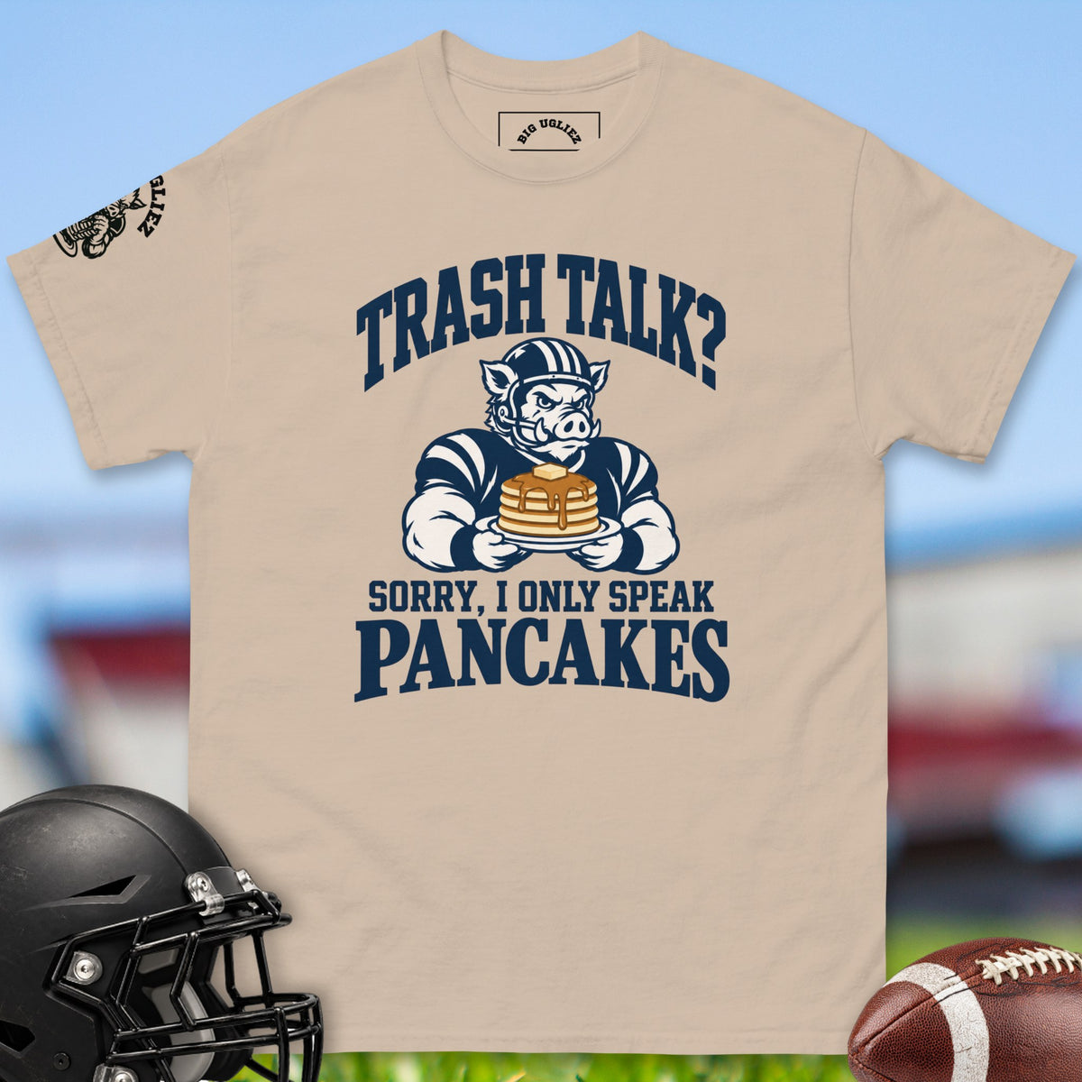 Trash Talk? offensive lineman t-shirt in Sand by Big Ugliez