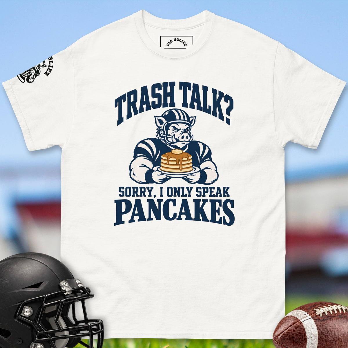 Trash Talk? offensive lineman t-shirt in White by Big Ugliez