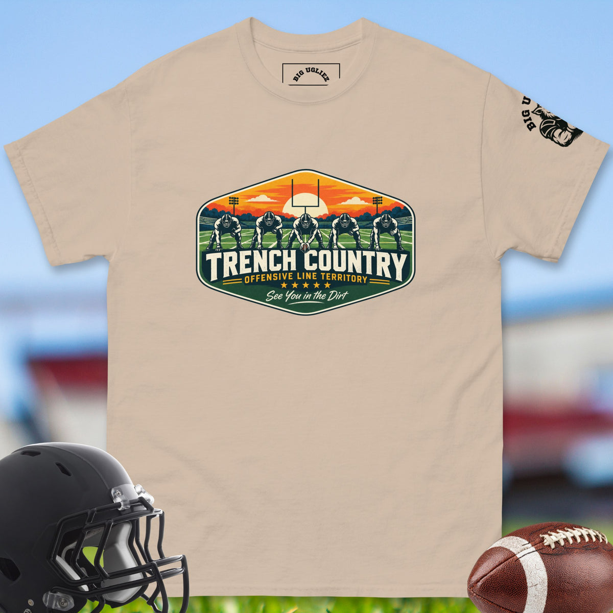 trench-country-badge-offensive-linemen-t-shirts-by-big-ugliez-in-sand