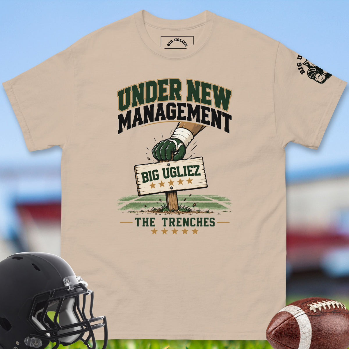 under-new-management-offensive-linemen-t-shirts-by-big-ugliez-in-sand