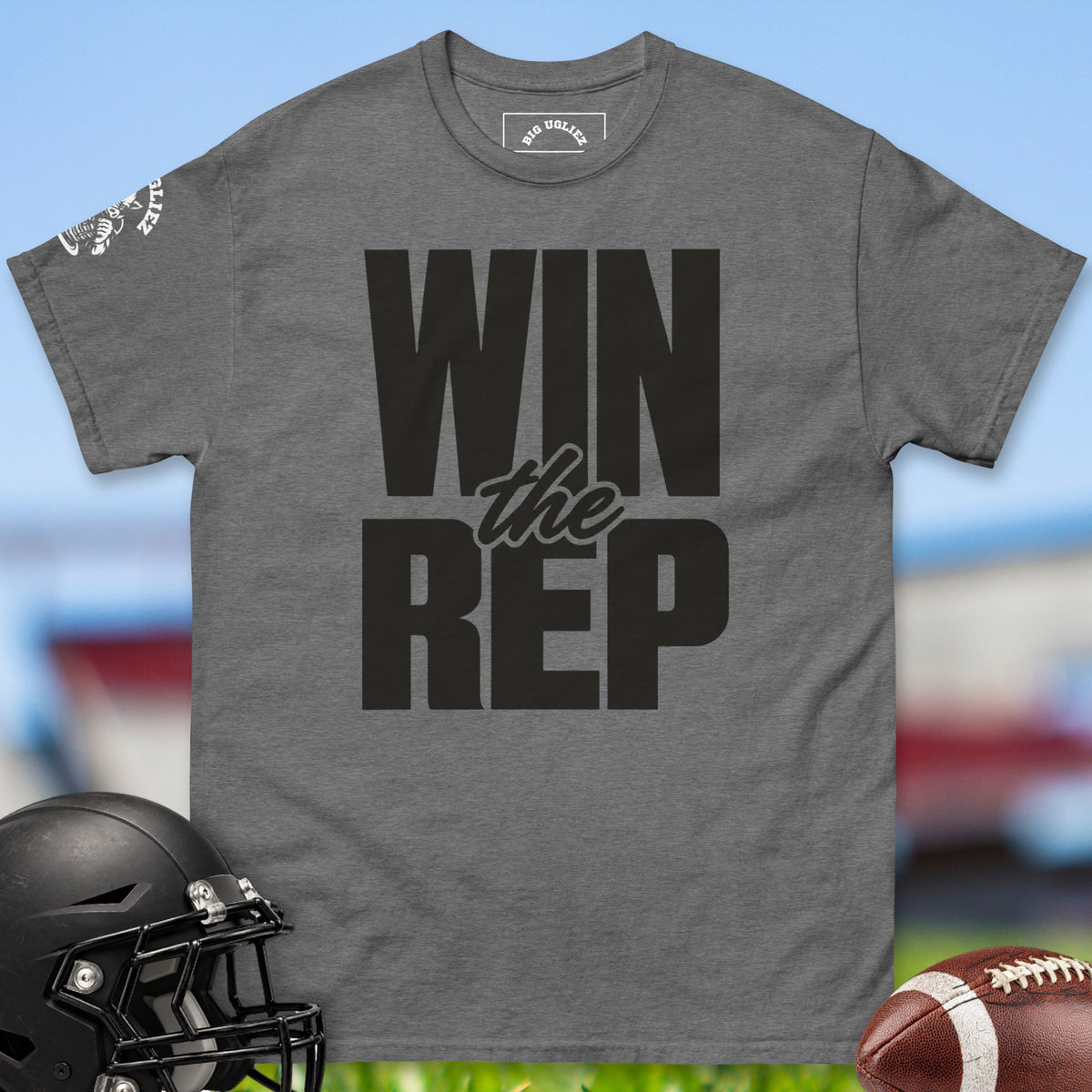 Win The Rep offensive lineman t-shirt in Graphite Heather by Big Ugliez