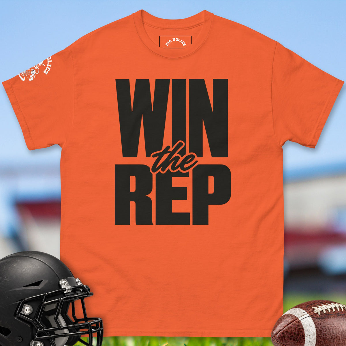 Win The Rep offensive lineman t-shirt in Orange by Big Ugliez