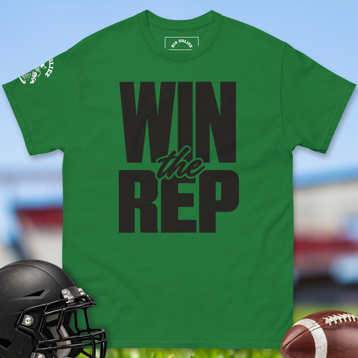 Win The Rep offensive lineman t-shirt in Turf Green by Big Ugliez